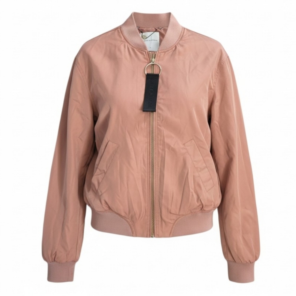 Rino & Pelle Pink Satin Bomber Jacket Womens Size 34 (US 0-2/XS) Full Zip Soft